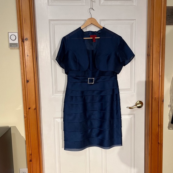 Sapphire blue dress, spaghetti straps, cropped jacket. Size 12 - Picture 16 of 17